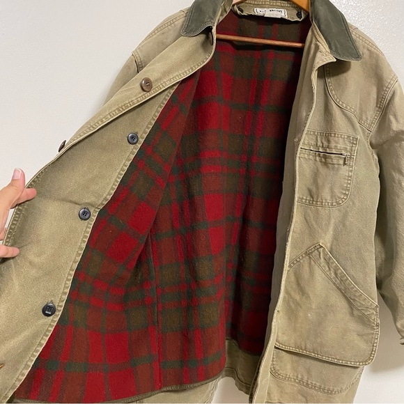 L.L. Bean Jacket Men's XL Tall Distressed Olive Green Barn Chore Coat lined - Picture 6 of 15